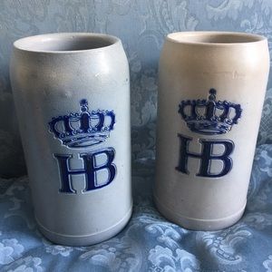 Old and vintage hoffbrau house steins